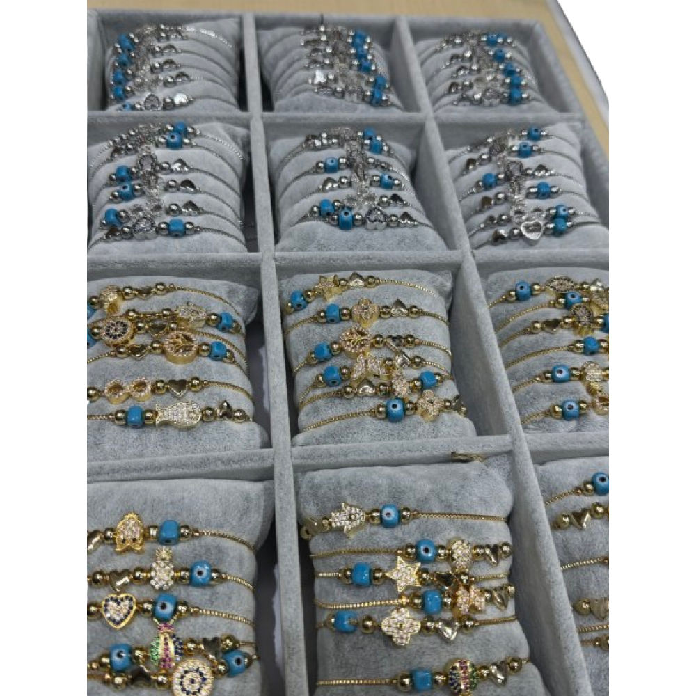 TC-007 Βραχιόλι μάτι διάφορα σχέδια χρυσό-ασημί κασετίνα 